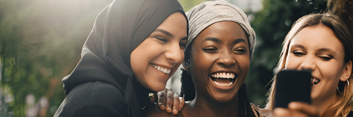 Happy women with smartphone