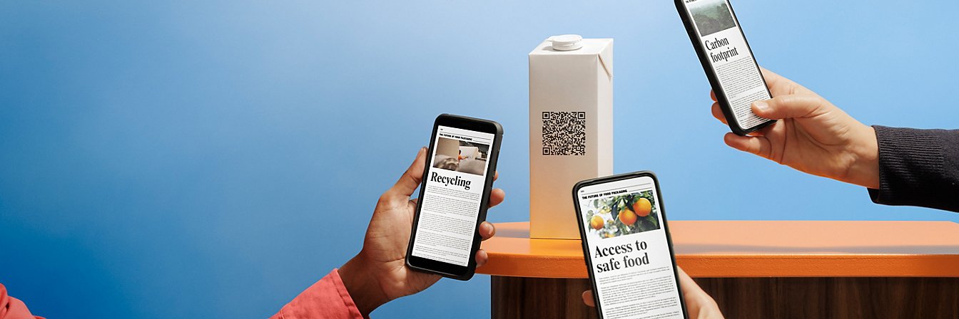 the phones scanning QR code on carton